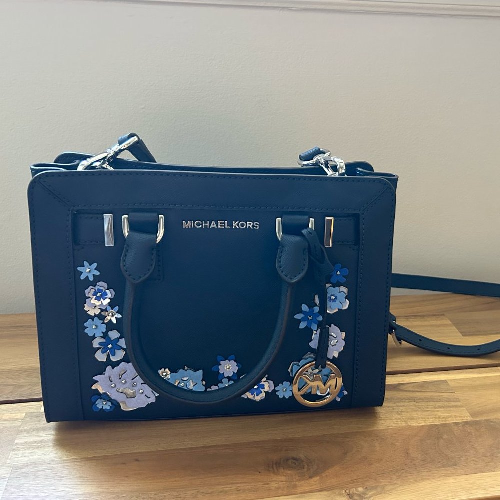Michael Kors Dillon Floral Saffiano Navy Crossbody Bag